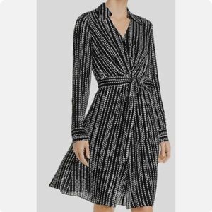 Elie Tahari Black and White Long Sleeve Midi Dress